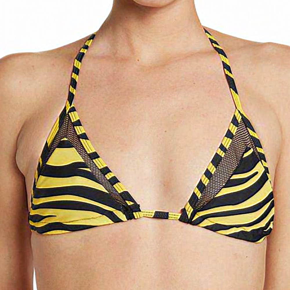 Kendall‎ + Kylie Triangle Mesh Trim Bikini Top Yellow Macro Tiger - Picture 2 of 11